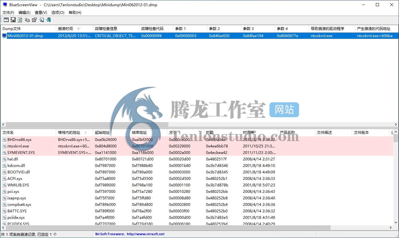 BlueScreenView v1.55 系统蓝屏问题DMP文件分析工具 –